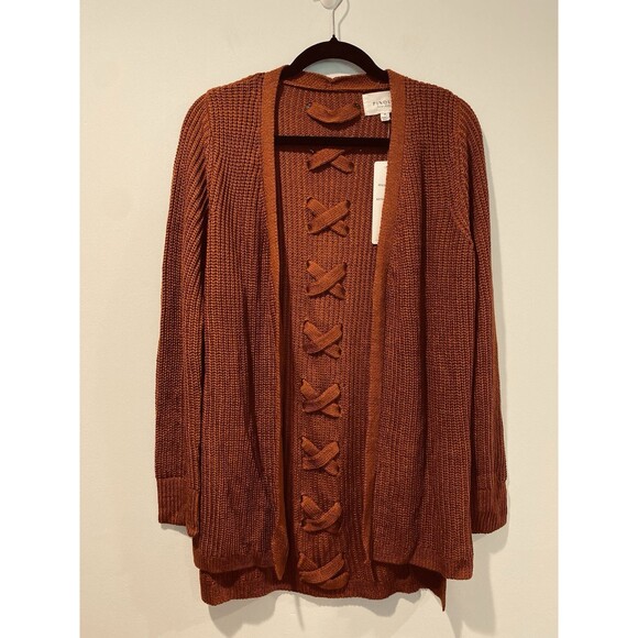 Sweaters - NEW Stitch Fix Cardigan Womens Medium Burnt Orange Crochet X Back Travel Minimal